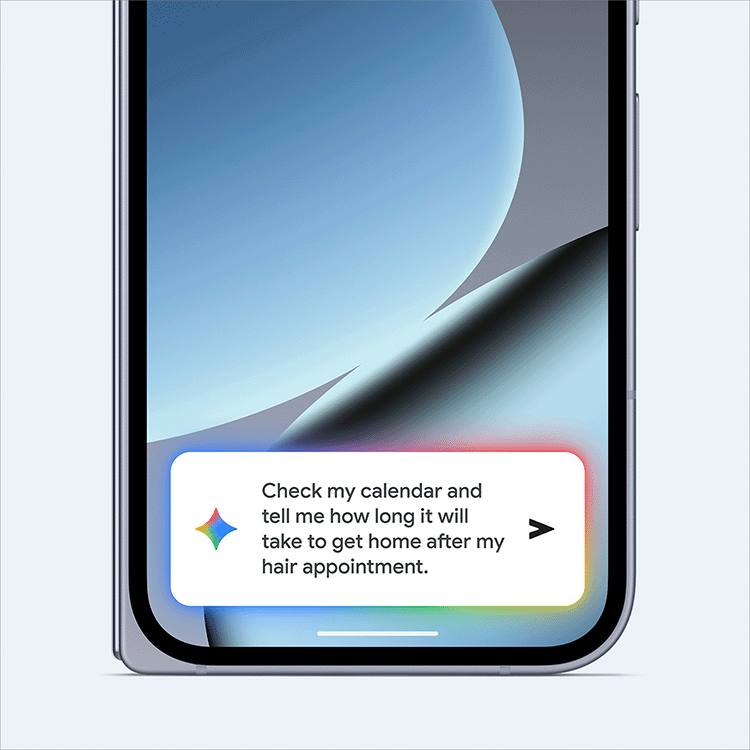 A Pixel 10 Pro Fold screen displays a task given to Gemini to check a calendar for details.